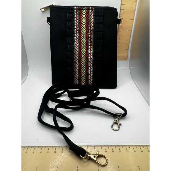 The Unbranded Brand Handbags - Black Suede Like Boho Crossover Purse/Bag - Removable Strap